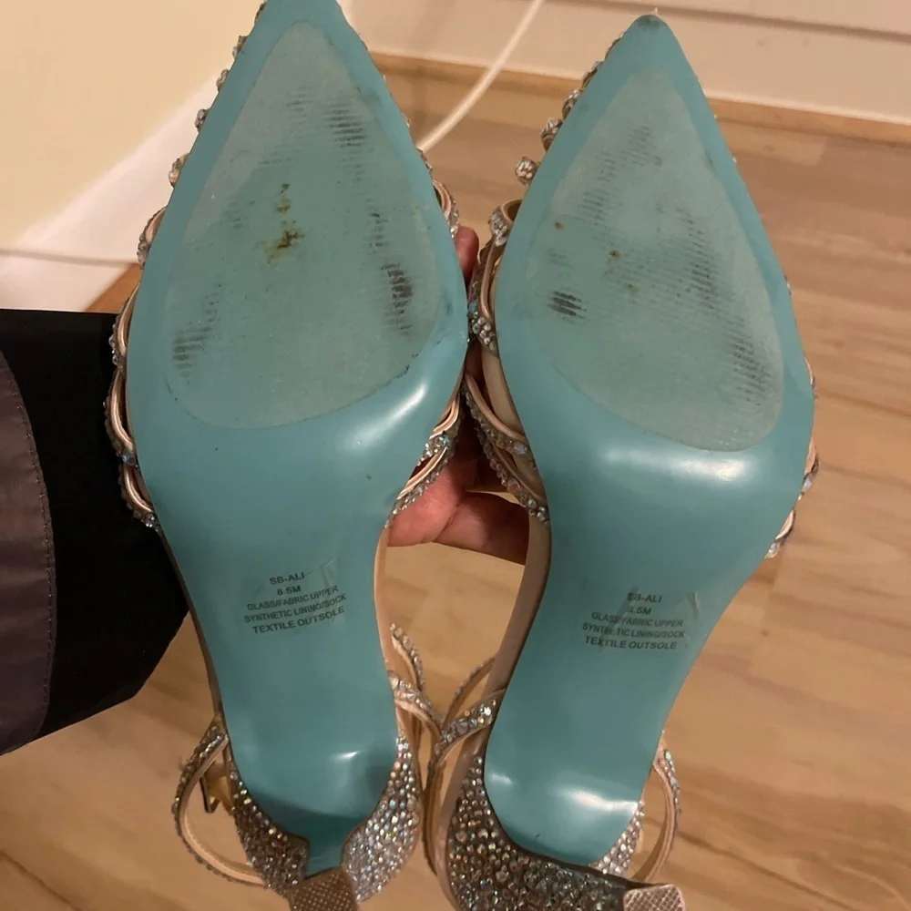 Betsey Johnson Rhinestone Strappy Heels - Cream and Silver Size 8.5